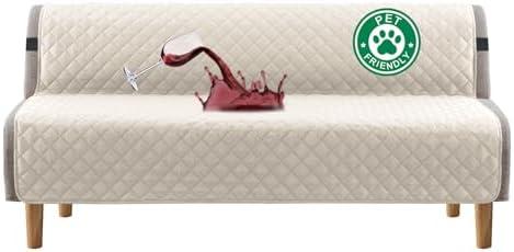 Turquoize 100% Waterproof Futon Cover Futon Slipcover Washable Armless Sofa Bed Slipcover Protector Seat Width Up to 70" with Adjustable Elastic Strap Anti-Slip for Dogs, Ivory