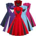 Women Vintage Polka Dot 1950s Rockabilly Halter Audrey Dress Retro Floral Evening Cocktail Swing Dress (Blue, M)