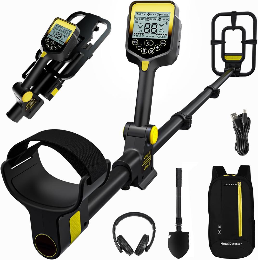 LOLARAN Metal Detector for Adults Professional, Up to 20 Hours of Extended Runtime, Adjustable Retractable Foldable Metal Detector Waterproof High Accuracy Gold Detector, Backlit LCD Display