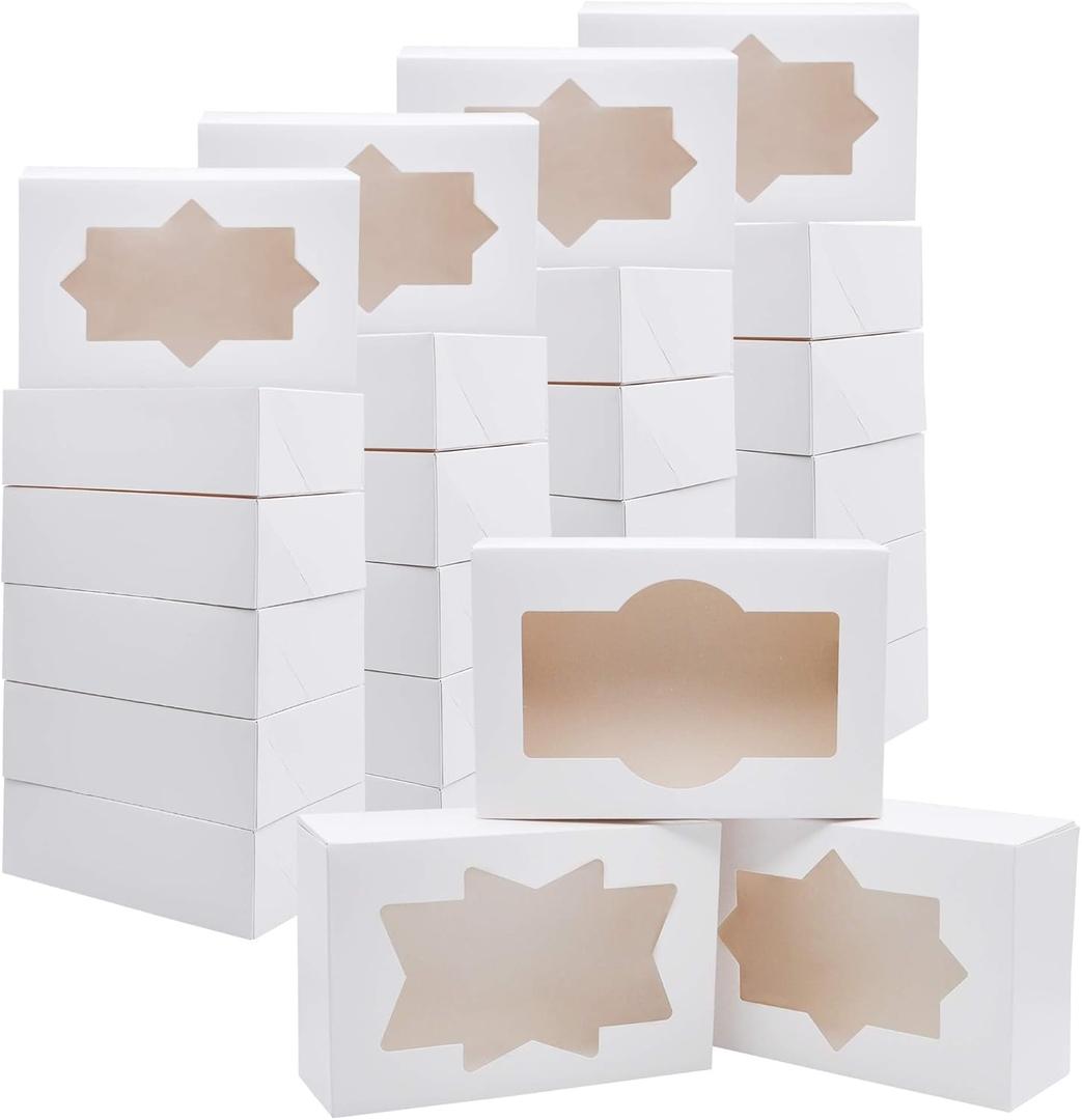 JOYIN 36 PCS Christmas Cookie Boxes for Gift Giving, 8.75 x 5.75 x 2.75 Xmas Holiday White Bakery Treat Boxes Containers with Window for Pastries, Cupcakes, Chocolate, Candy, Brownies, Donuts