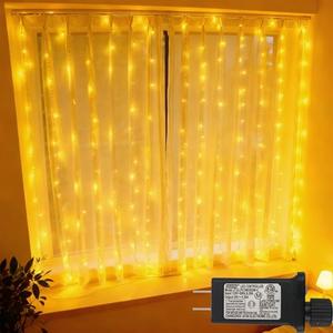 ZBPP 300 LED Curtain Lights Plug-in Fairy Curtain Lights with 8 Modes, Connectable Indoor/Outdoor for Christmas Decorations, Weddings, Walls, Windows, Parties，Warm White