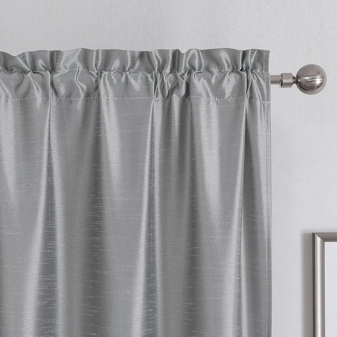 Chyhomenyc Uptown Silver Grey Kitchen Curtains 45 Inch Length 2 Panels, Room Darkening Faux Silk Chic Fabric Short Window Curtains for Bedroom Living Room, Each 30Wx45L (30"W x 45"L (Pack of 2), Silver Gray)