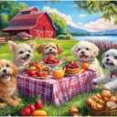 500 Piece Puzzle for Adults, Spring Farm Picnic Puppy Jigsaw Puzzles 500 Pieces, Fun Dog Puzzles for Adults 500 Pieces, Challenging Family Game Gift for Friends and Family, 20.5 x 15 in
