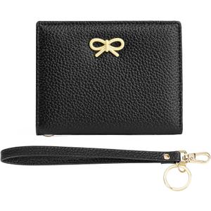 GOIACII Women's Small Bifold Cute Bow Wallet Rfid Blocking Ladies Card holder Wristlet with Zipper Coin Pocket Black