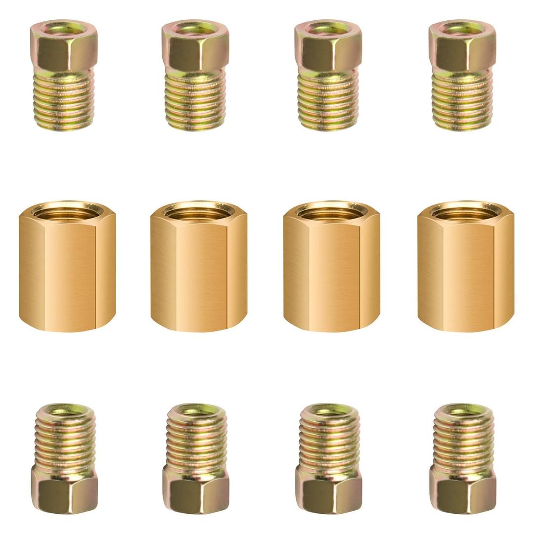 2 x Brake Line Fittings for 3/16 inch Brake Line Tube, 3/8-24 Threads, 12 Pieces (4 Unions, 8 Nuts)