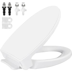 SS114 Toilet Seat Replacement Compatible with TOTO, Elongated Soft Close Toilet Seat for SS113/SS154/SS204/SS214/SS224, Transitional Heavy Duty Oval Toilet Seats, 2-Pack Toilet Bolts and Nuts, White