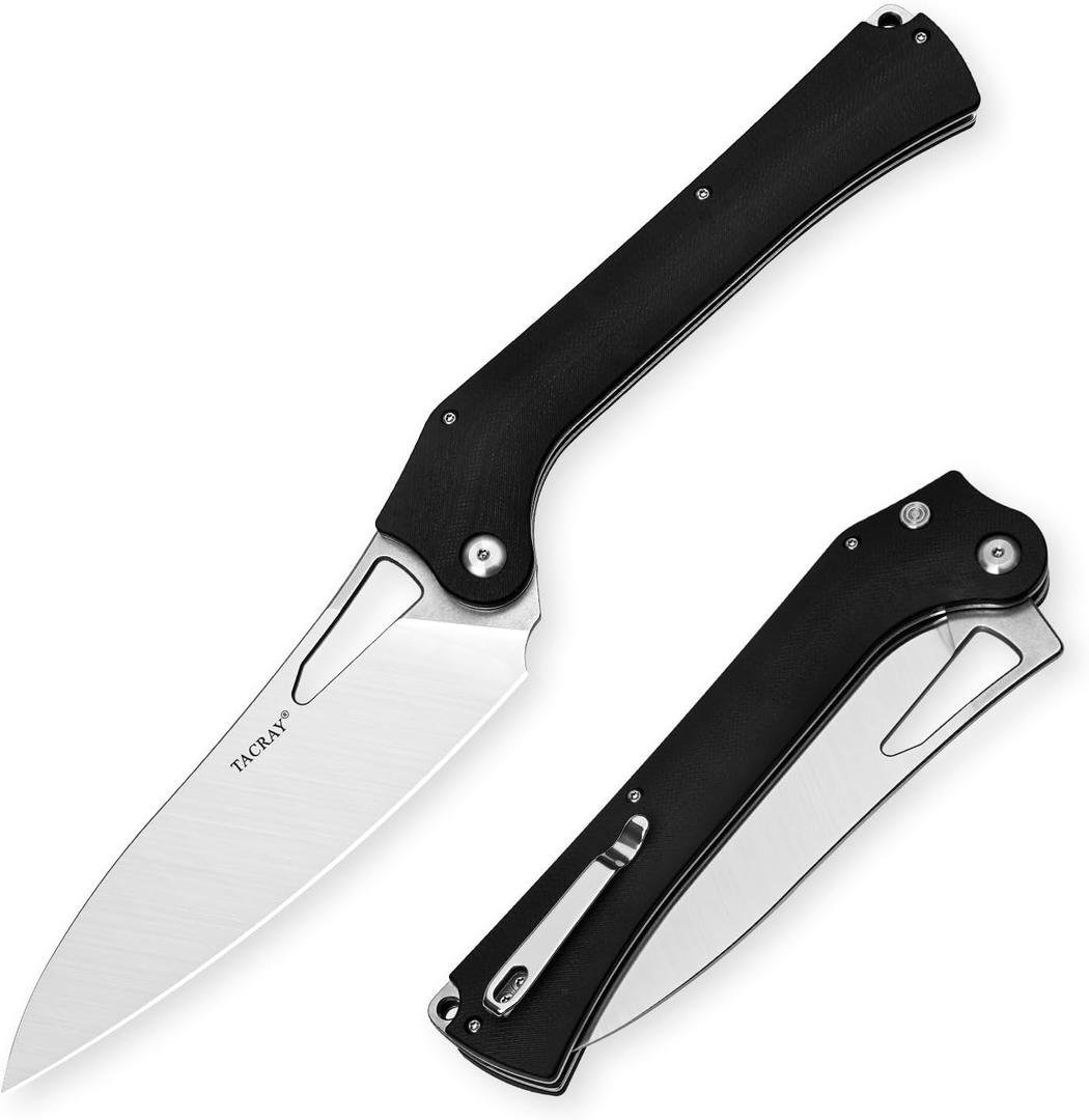 TACRAY Folding Kitchen Chef Knife, 5.49" Foldable Camping Knife with 10cr15mov Stainless Steel Blade, Anti-skidding and Ergonomic Designed G10 Handle for both Indoor and Outdoor Cooking (12 inches, Black)