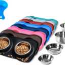 Hubulk Pet Dog Bowls 2 Stainless Steel Dog Bowl with No Spill Non-Skid Silicone Mat + Pet Food Scoop Water and Food Feeder Bowls for Feeding Small Medium Large Dogs Cats Puppies (M, Black)