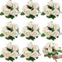 Artificial Roses Bouquets - 8 Bundles Fake Silk Flowers Realistic Faux Florals Bulk for Wedding Bridal Party Baby Shower Event Home Arrangements Centerpieces Decorations (Champagne)