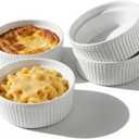 Cinf White 10 oz Set of 4 Souffle Dishes Ramekins Oven Microwave Safe Bowls Creme Brulee Sauce Cups for Baking Cooking Porcelain Individual Serving Size for Desserts