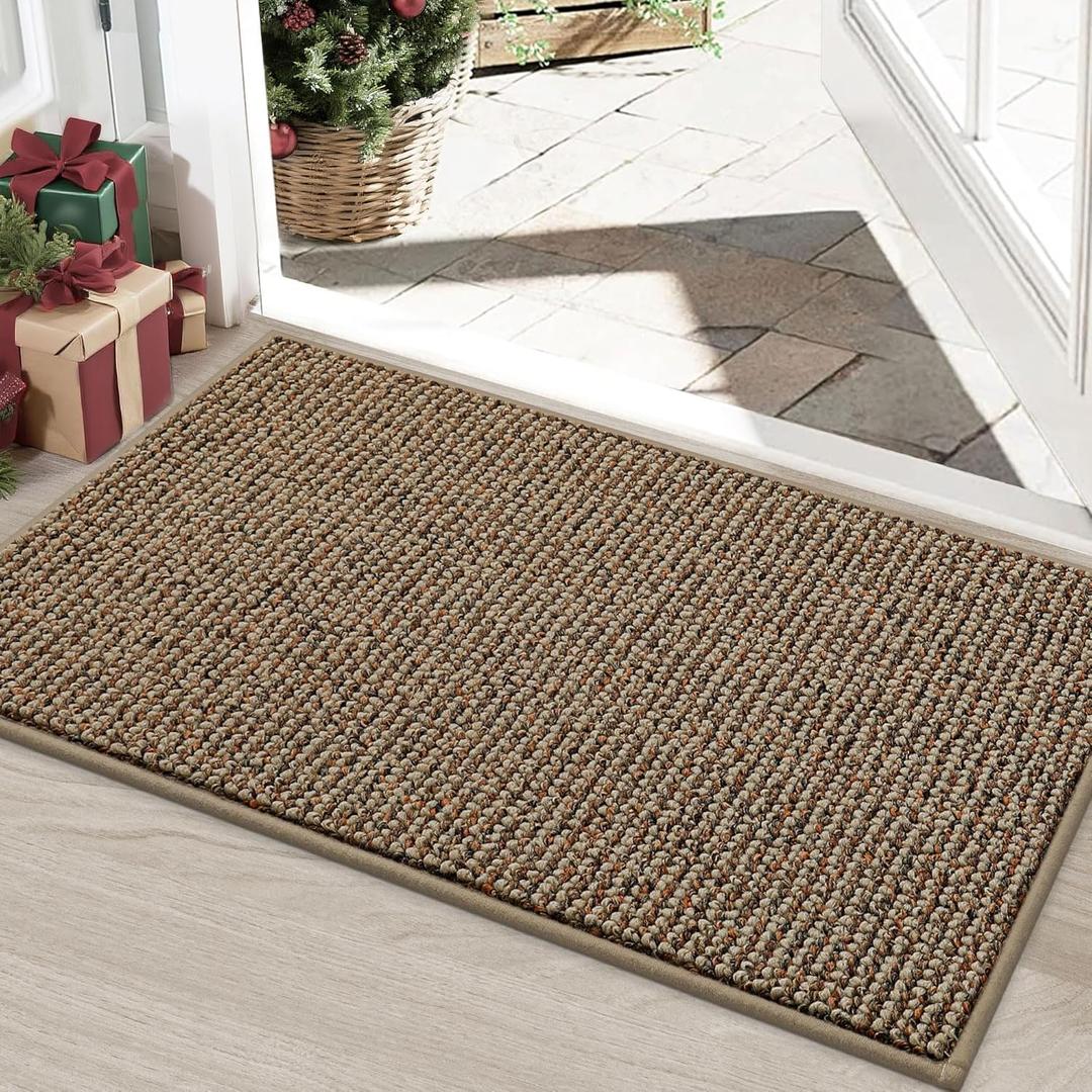 BEQHAUSE Dirt Trapper Door Mat 24" x 36", Non-Slip Washable Doormats Entrance Mat, Dirt Resistant and Absorbent Welcome Mat, Low Profile Floor Mats for Front Back Door and Entryway, Beige