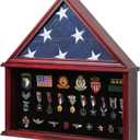 Large Military Shadow Box Solid Wood Burial Flag Display Case for American Veteran Flag Display Fit a Folded 5'x9.5' Flag Military Flag Display Case with Certificate Holder, Mahogany Finish