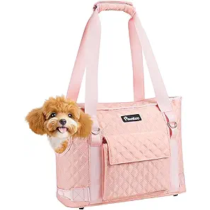 Pawaboo Dog Purse Carrier for Small Dogs with Pocket, Lightweight Dogs and Puppies Tote Bag Carrier, Dog Carriers Soft Sided for Puppy Cat Rabbit, Shopping Travel Puppy Carriers Under 11 LBS, Pink