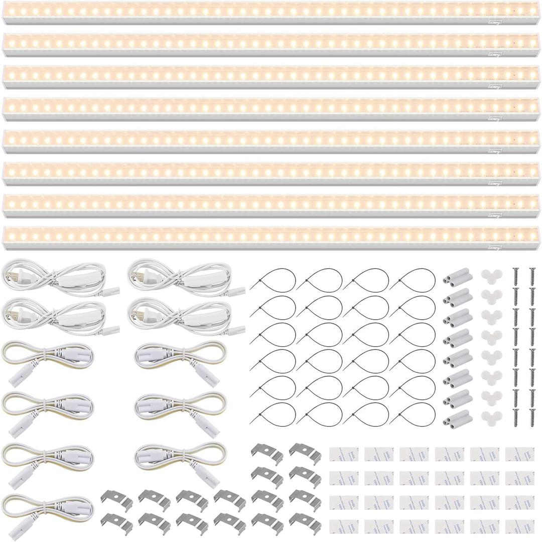 Barrina T5 Grow Lights, Full Spectrum, 2ft 80W (8 x 10W, 500W Equivalent), LED Grow Light Strip for Greenhouse, Plant Grow Shelf, Plug and Play Easy Installation, Yellow, 8-Pack (2FT-White Cover)