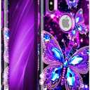 Miqala Compatible with iPhone Xs Max Case,Glow in The Dark Three Layer Heavy Duty Shockproof Hard Plastic Bumper+Soft Silicone Protective Case for Apple iPhone Xs Max,Dark Butterfly