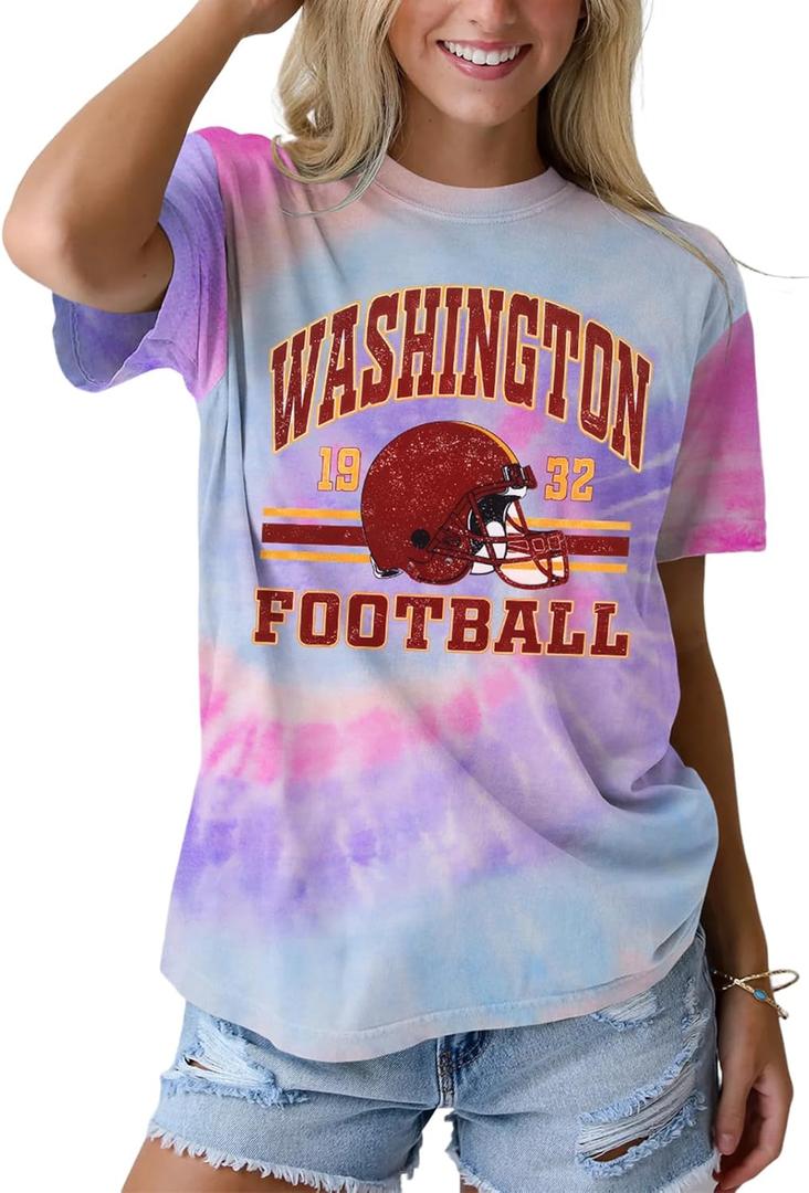 IZYJOY Women Football Shirt Vintage Game Day T-Shirt Sunday Funday Tee Tie Dye Football Season Short Sleeve Tops (X-Large, Purple-098)