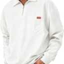 Yousify Men's Long Sleeve Polo Shirts Quarter Zip Casual Lightweight Cotton Pullover Top (X-Large, White)