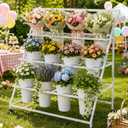 Qidejoy Flower Cart Display Stand with 12 Buckets & Wheels, Flower Bar Stand, Moving Florist Bouquet Shelf, Bouquet Bar, White Metal 3 Tier Floral Stand for Outdoor, Indoor, Patio, Garden, Wedding