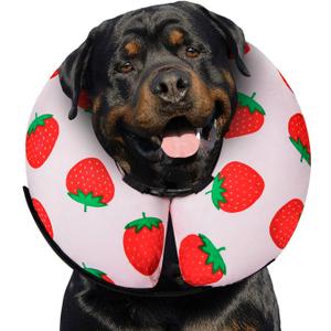 MIDOG Inflatable Dog Neck Donut Collar Alternative After Surgery, Soft Protective Recovery Cone for Small Medium Large Dogs and Cats Puppies - Alternative E Collar (Strawberry, XL)