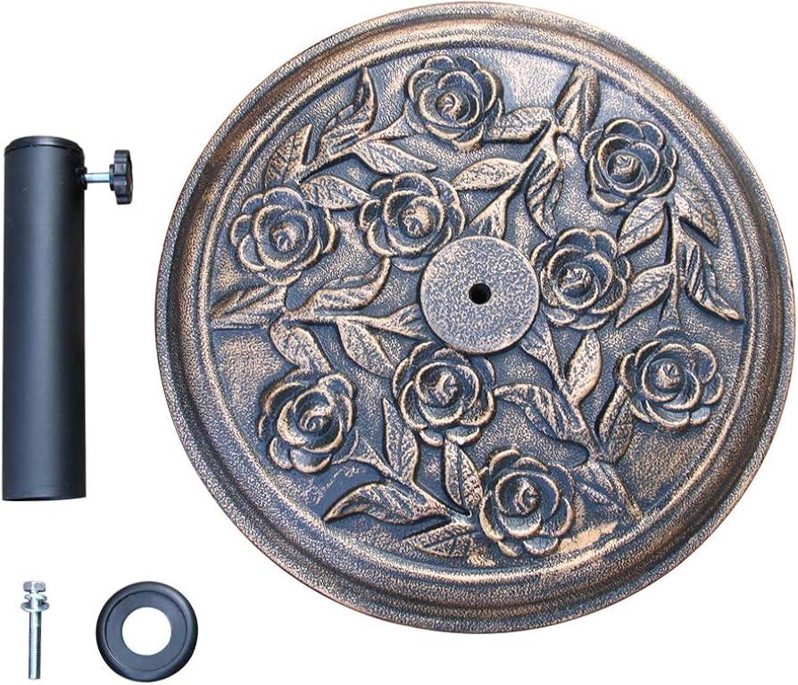 Backyard Expressions Round Patio Umbrella Base  Heavy Duty Resin-Coated Calcium Carbonate Stand with Adjustable Pole Adapters Fits 1.5"2" Poles, Weather-Resistant