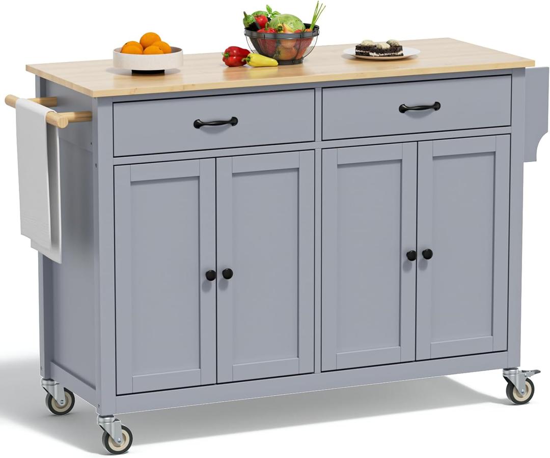 Rovibek Large Kitchen Island on Wheels with Storage 54 in Width Mobile Moveable Portable Rolling Wood Islandfor Kitchen Dining Room with Drawers Cabinet Spice Rack Towel Rack (Grey) Rovibek Large Kitchen Island on Wheels with Storage 54 in Width Mobile Moveable Portable Rolling Wood Islandfor Kitchen Dining Room with Drawers Cabinet Spice Rack Towel Rack (Grey)