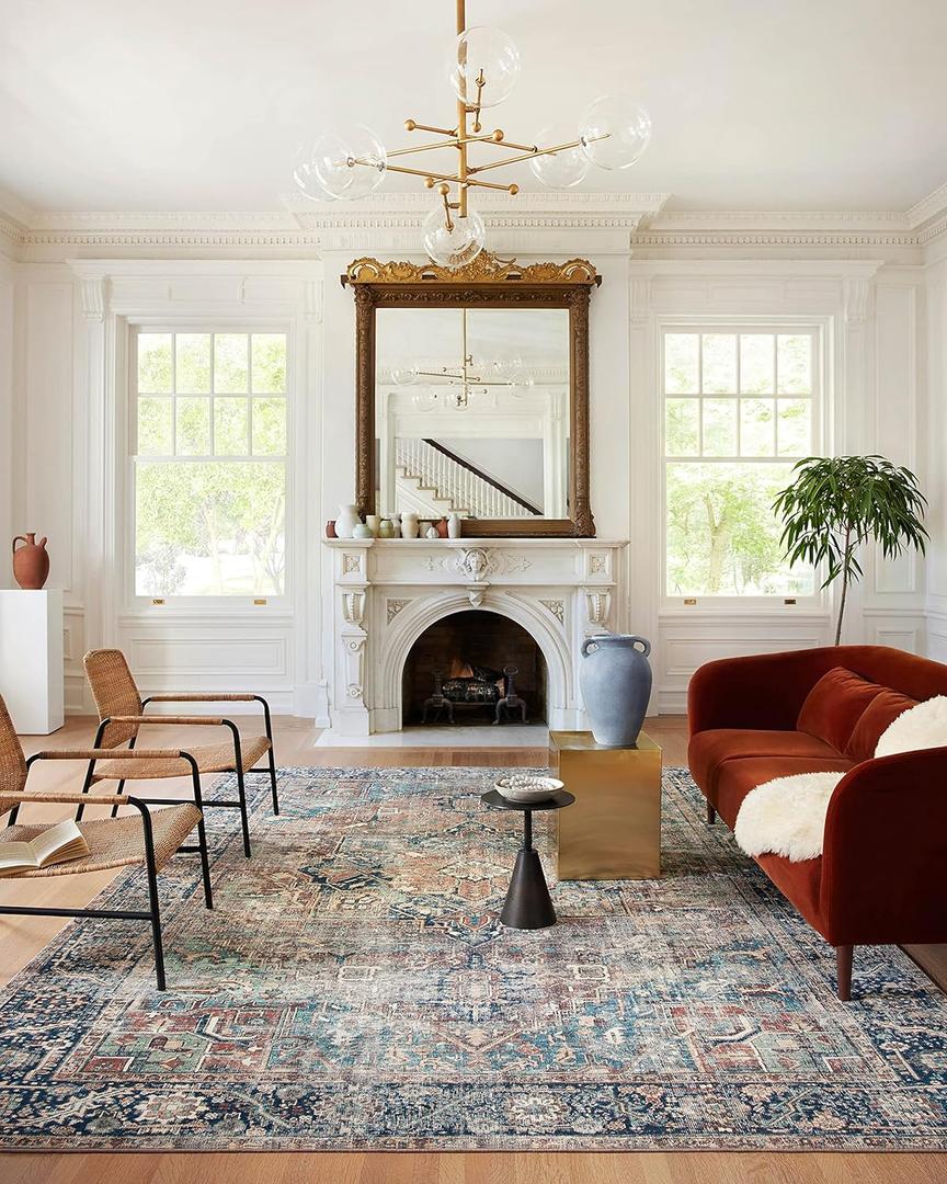 Loloi Margot Collection MAT-02 Terracotta/Lagoon 8'-6" x 11'-6" Area Rug feat. CloudPile, No-Shed Easy Clean Large Patterned Area Rug for Living Room, Bedroom, Dining Area