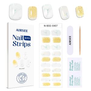 AIRSEE Semi Cured Gel Nail Strips Kit(Shell Sparkle)-Works with Any UV Nail Lamps Light, Salon-Quality,Long Lasting, Easy to Apply & Remove - Includes 20Pcs 2 Prep Pads, Nail File & Wooden Stick