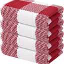 Mordimy 100% Cotton Waffle Weave Kitchen Towels, 13 x 28 Inches, Super Soft and Absorbent Buffalo Check Dish Towels for Drying Dishes, 4-Pack, Red & White
