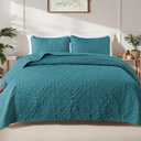 Exclusivo Mezcla Quilt Set Oversized King Size with 2 Pillow Shams, Lightweight Dusty Teal Quilts with Vintage Damask Pattern, Soft Cal King Bedspreads Coverlets Bedding Set for All Seasons
