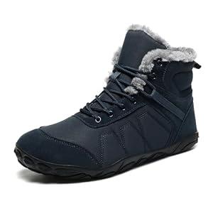 BUWTDAY Mens Womens Snow Boots Winter Barefoot Shoes Warm Fur Lined Short Ankle Booties Outdoor Anti-Slip Wide Toe Box Walking Winter Shoes, Size 45