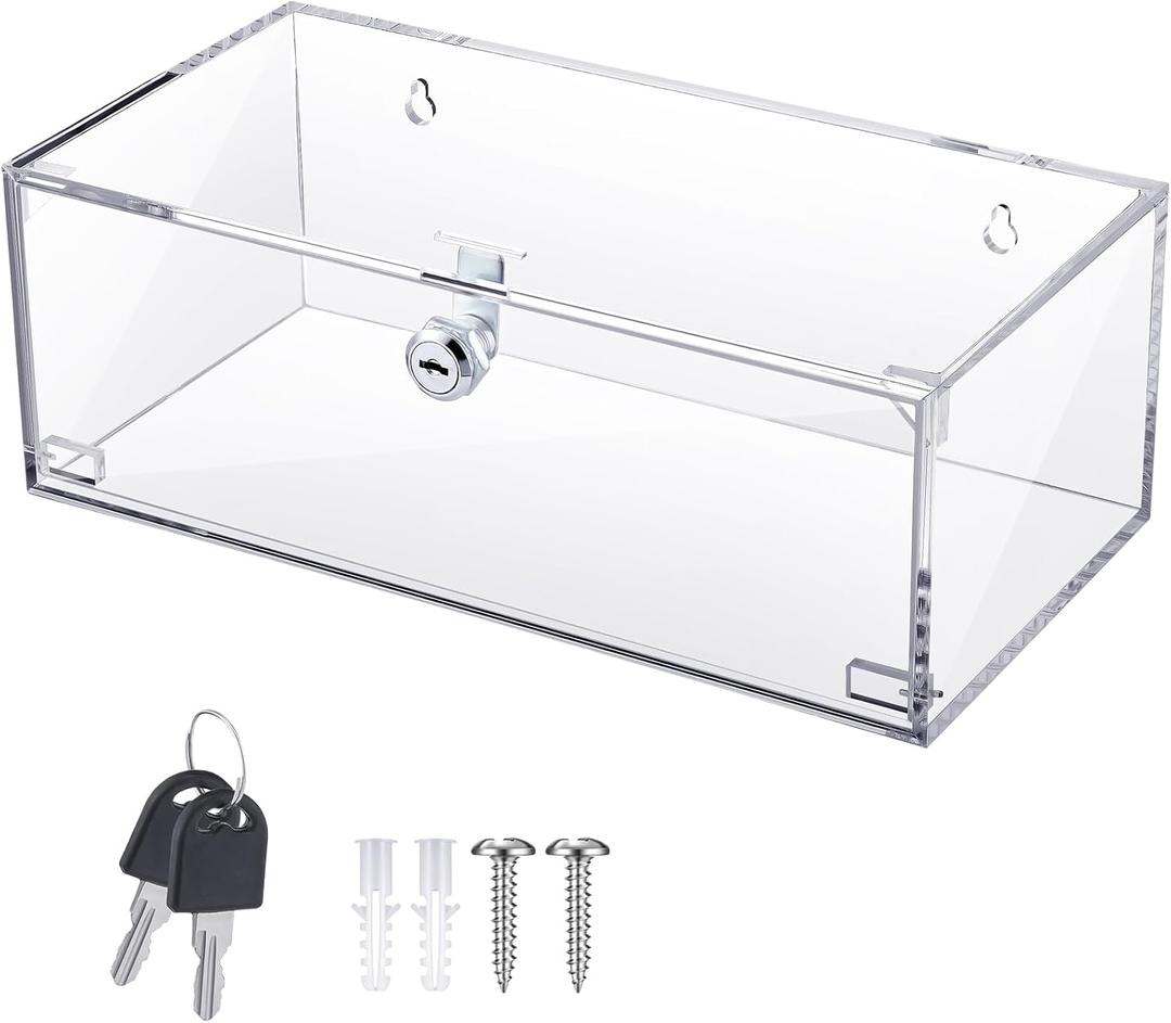 Wonderjune Refrigerator Medicine Lock Box with Keys and Mounting Hardware 12 x 6 x 4.5 Inch Wall Mount Locking Medicine Box Clear Acrylic Wall Cabinet, First Aid Kit for Emergencies Home Use