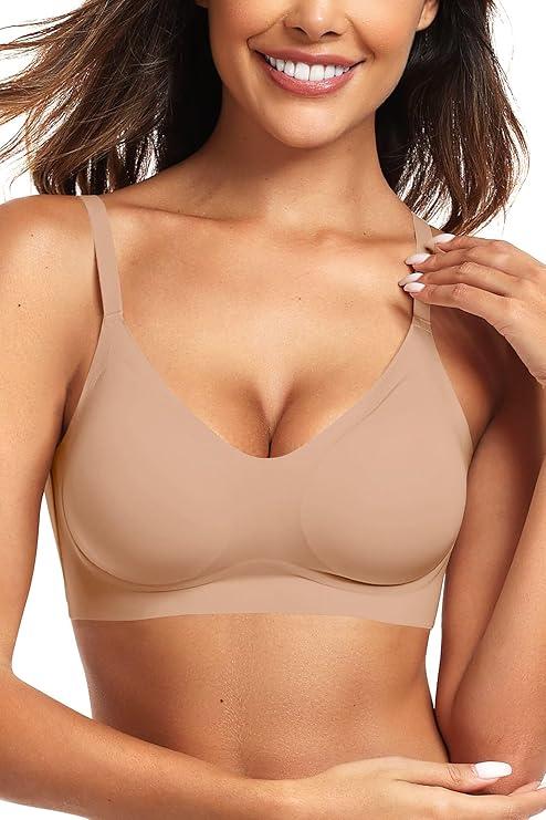 Vertvie Womens Seamless Bra No Underwire Comfort Push Up Bras Buttery Soft Wireless Bralette Full Coverage Sport Everyday Bra Size M Praline