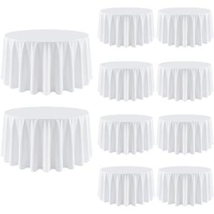 10 Pack White Round Tablecloth 90 Inch Round Table Cloth Wrinkle Resistant White Table Cloth Washable and Reusable Polyester Fabric Table Covers for Banquet Wedding Party Dining Buffet