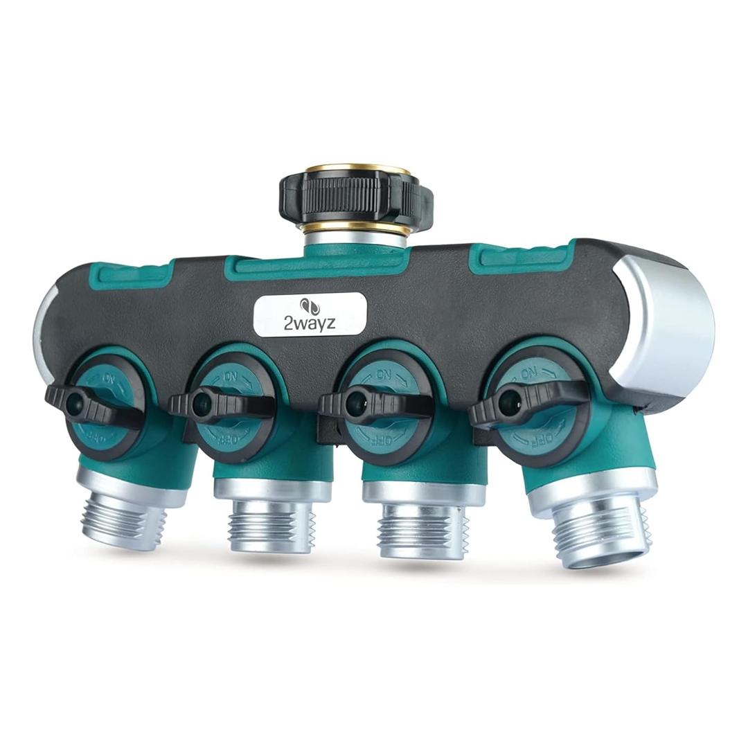 2 Wayz 4 Way Garden Hose Splitter, Heavy Duty, Water Tube Manifold, 4 Way Hose Connector, Spigot Splitter, Faucet Divider Outdoor - Modern