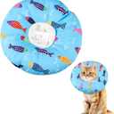 Soft, Cute Cat Donut Adjustable Recovery Collar - Elizabethan Cone to Stop Licking - Comfortable Anti-Bite Neck Cone for Pet Cats & Kittens After Surgery (Blue)