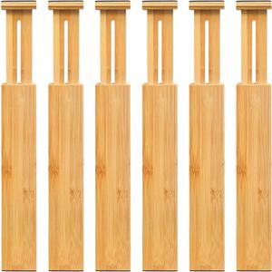VaeFae Adjustable Bamboo Drawer Dividers, Expandable Drawer Organizer for Kitchen, Bedroom, Bathroom, Dresser and Office, 6-Pack  2.4''H, 16.6''-21.8''L
