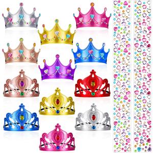Yaomiao 22 pack DIY Crowns Set Include 12 Pcs Foam Princess Crowns and 10 Pcs Diamond Sticker for Kids (Multicolor)