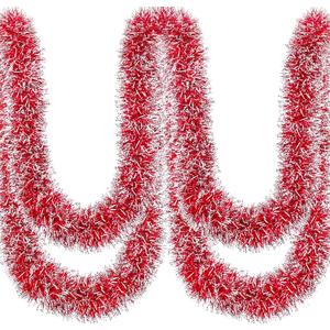 50Ft Christmas Red Tinsel Garland Xmas Tree Decorations Metallic Glitter Twist Garland for Christmas Decorations Anniversary Birthday Wedding Holiday Supplies Indoor Outdoor Supplies
