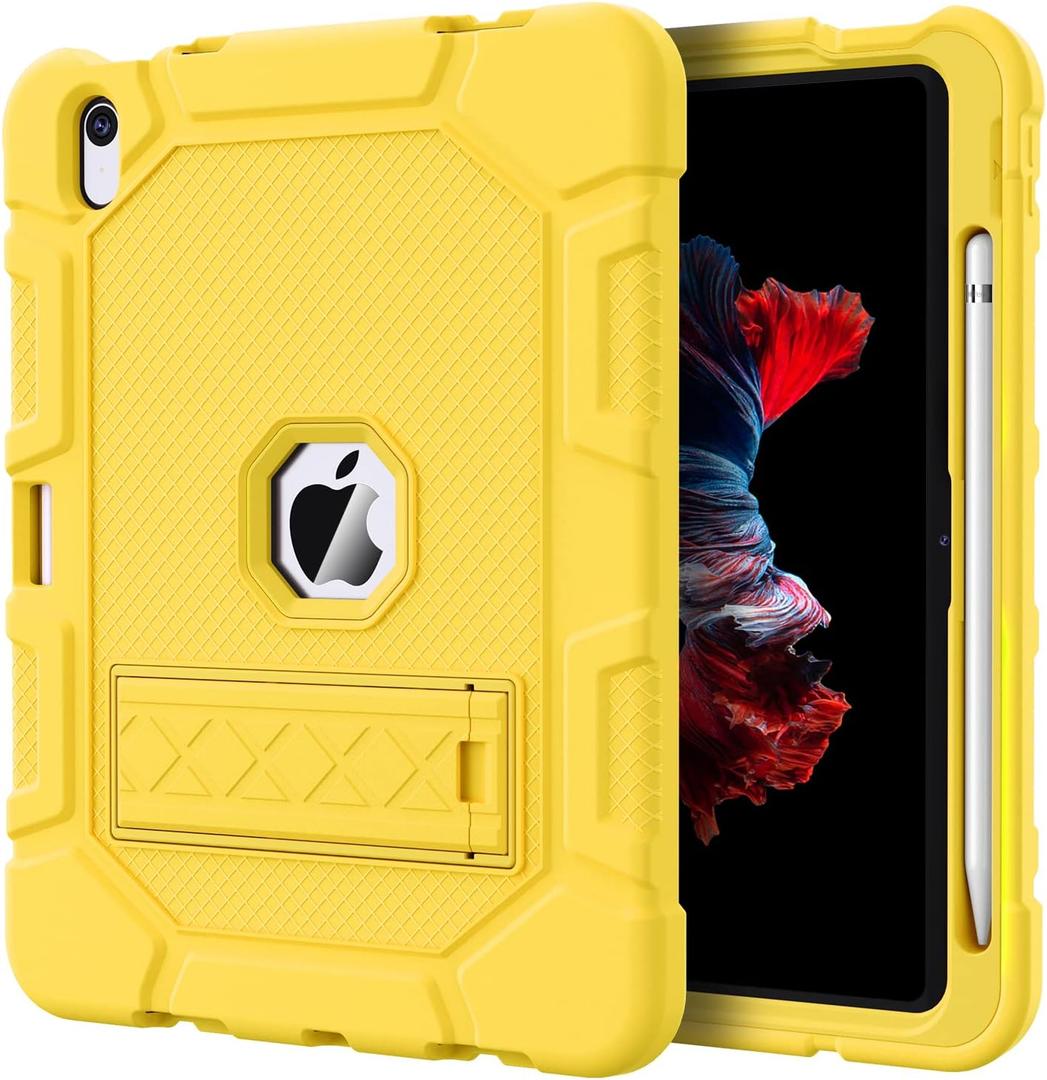 Azzsy Case for iPad 10th Generation 10.9 Inch 2022, [Built-in Pencil Holder] Heavy Duty Shockproof Rugged Protective Case for iPad 10.9 Inch 2022 Release, Yellow