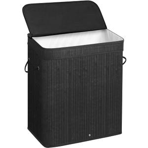 SONGMICS Laundry Hamper with Lid, Bamboo Laundry Basket, Removable Machine Washable Laundry Basket, with Handles, 26.4-Gallons, for Laundry Room, Bedroom, Bathroom, Ink Black ULCB63H