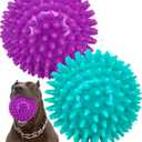 2 Pack 4.5 Heavy Duty Squeaky Dog Ball for Medium Large Dogs, Spikey Dog Ball Toys for Clean Teeth and Training, Large Dog Toys for Aggressive Chewers (Purple)