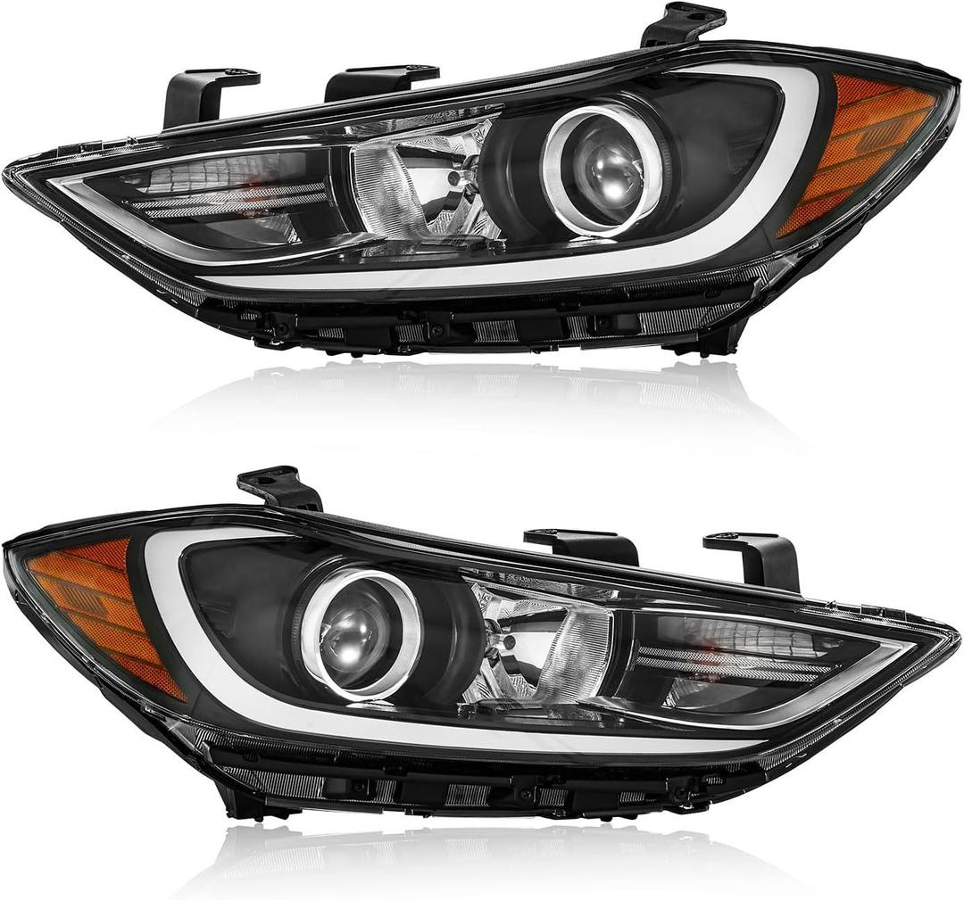 TODO Headlights Assembly Compatible with 2017 2018 Hyundai Elantra,w/o DRL Halogen Headlamps Replacement Driver and Passenger Side, HY2502206, HY2503206 (Not Fit Elantra GT Models)
