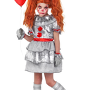 Morph Movie Clown Costume For Girls - Scary Kids Halloween Costume - Creepy Clown Outfit For Girls, Size XL