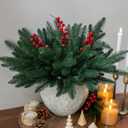 Ivydale 15Pcs Faux Pine Branches Norfolk Stem for Christmas Decoration, Artificial Greenery Plants Pine Needles with Red Berries for Table DIY Home Winter Indoor Vase Real Touch Christmas Decorations