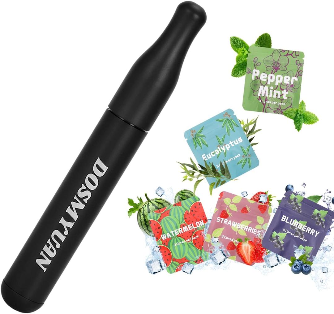 Quit Smoking Inhaler for Adults, Adjustable Air Outlet Smoking Cessation Aid 316 Stainless Steel, Nicotine-Free, Smokeless Portable Device with 5 Flavor Swaps for Anxiety & Stress Relief