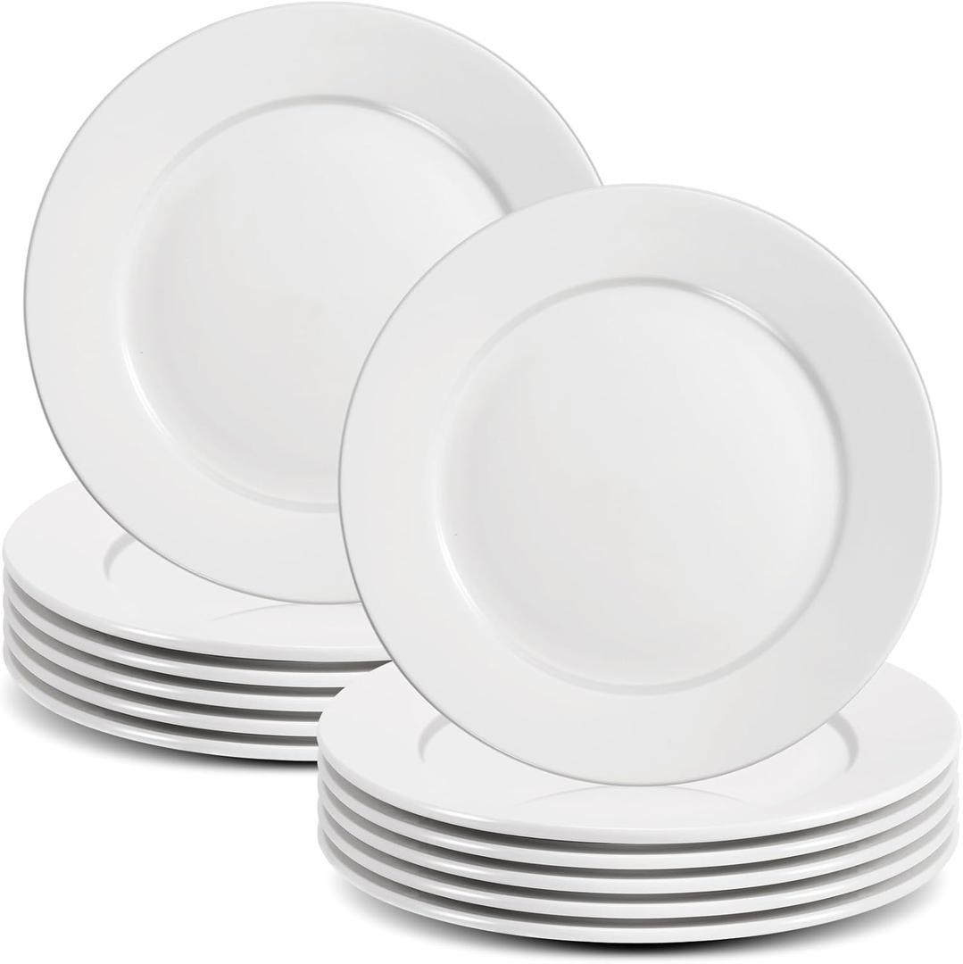 12 PCS White Dinner Plates, 8 Inch Round Dinner Plates Set, Ceramic Dessert/Salad Plate, Porcelain Appetizer Plate, Microwave & Dishwasher Safe