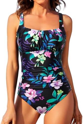 Aqua Eve One Piece Bathing Suit for Women Tummy Control Swimsuit Slimming Vintage Swimwear, No Size (14,5"x23"inch)