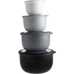COOK WITH COLOR Prep Bowls with Lids- Wide and Deep Nesting Plastic Small Mixing Bowl Set with Lids, 8 Piece Set - Deep Bowls, Black/White