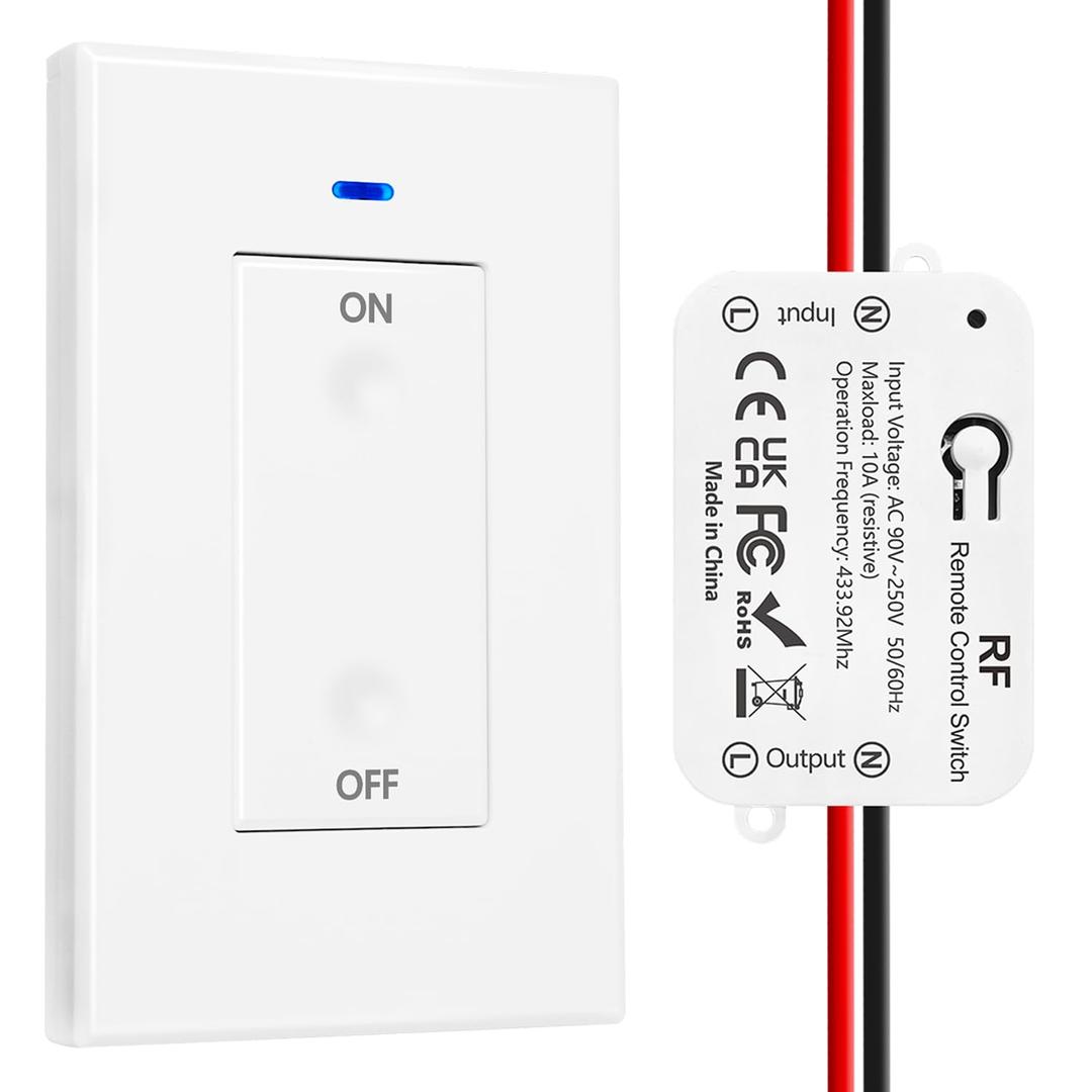 DieseRC AC 110V 120V 220V 240V Wireless Remote Control Light Switch 1500W 1 Channel 433Mhz RF Relay Receiver with 2 Transmitters Keyfob for Lamp Bulb