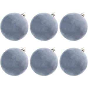 4inch Dusty Blue Velvet Ornaments for Christmas Tree, 6pcs Flocked Christmas Balls Ornaments Sets